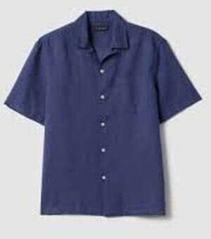 PIOMBO Italian Linen Button Down Shirt Blue Large